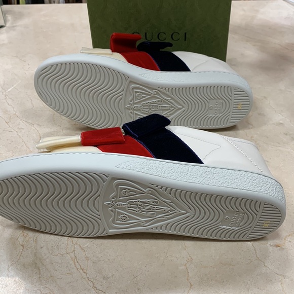 HOST PIC GUCCI ACE WHITE LEATHER SNEAKERS TRIPLE VELVET BOW DETAIL SZ US 38 1/2 - Picture 13 of 15